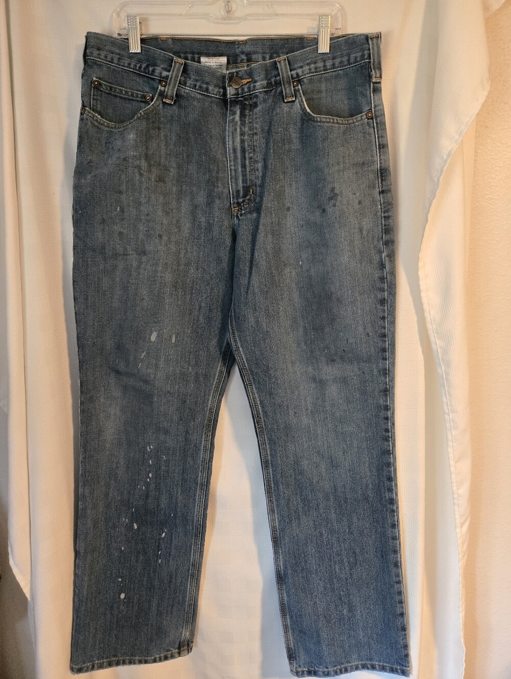 Carhartt Men's Straight Jeans in Medium Blue with Paint Detail